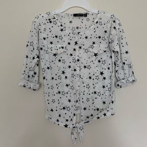 Miss Understood Girls 3/4 Sleeves White Star Shirt